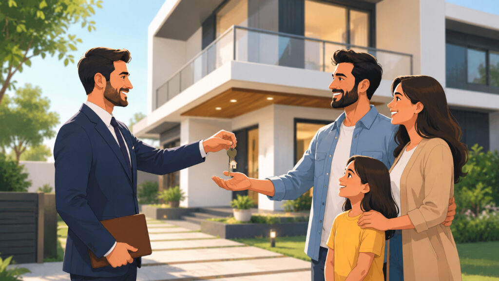 happy family with new home after successful home loan approval