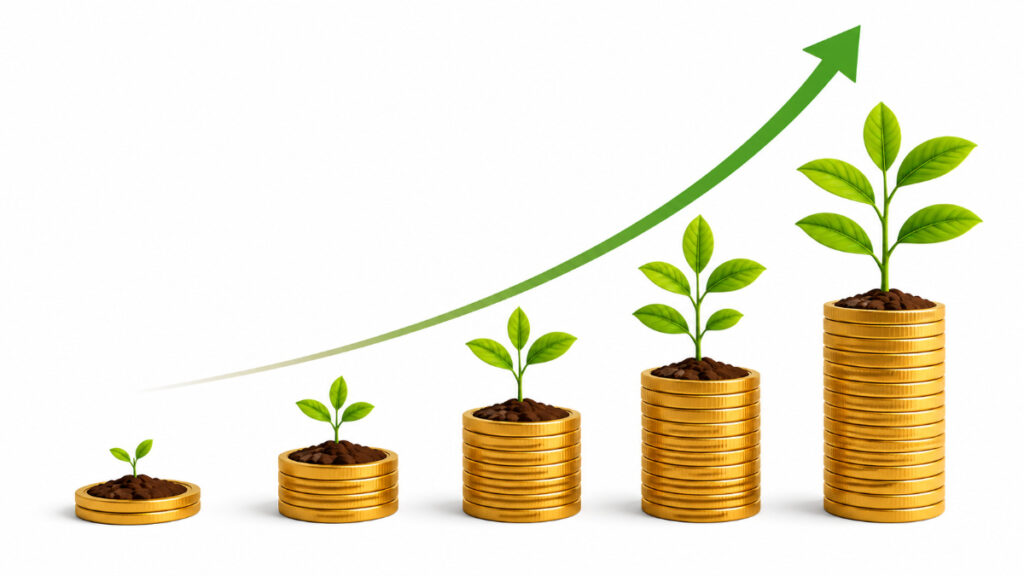 compound interest illustration showing money growing over time through reinvested earnings