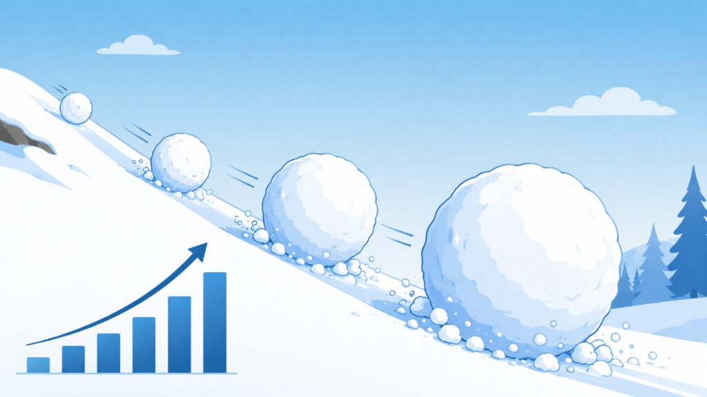 compound interest snowball effect and wealth growth illustration