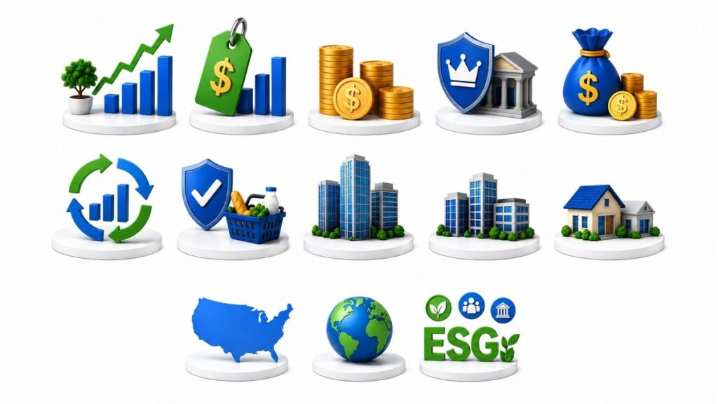 different types of stocks investment icons